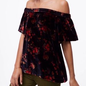 LOFT velvet off the shoulder top in black floral Dark feminine Whimsigoth Size S